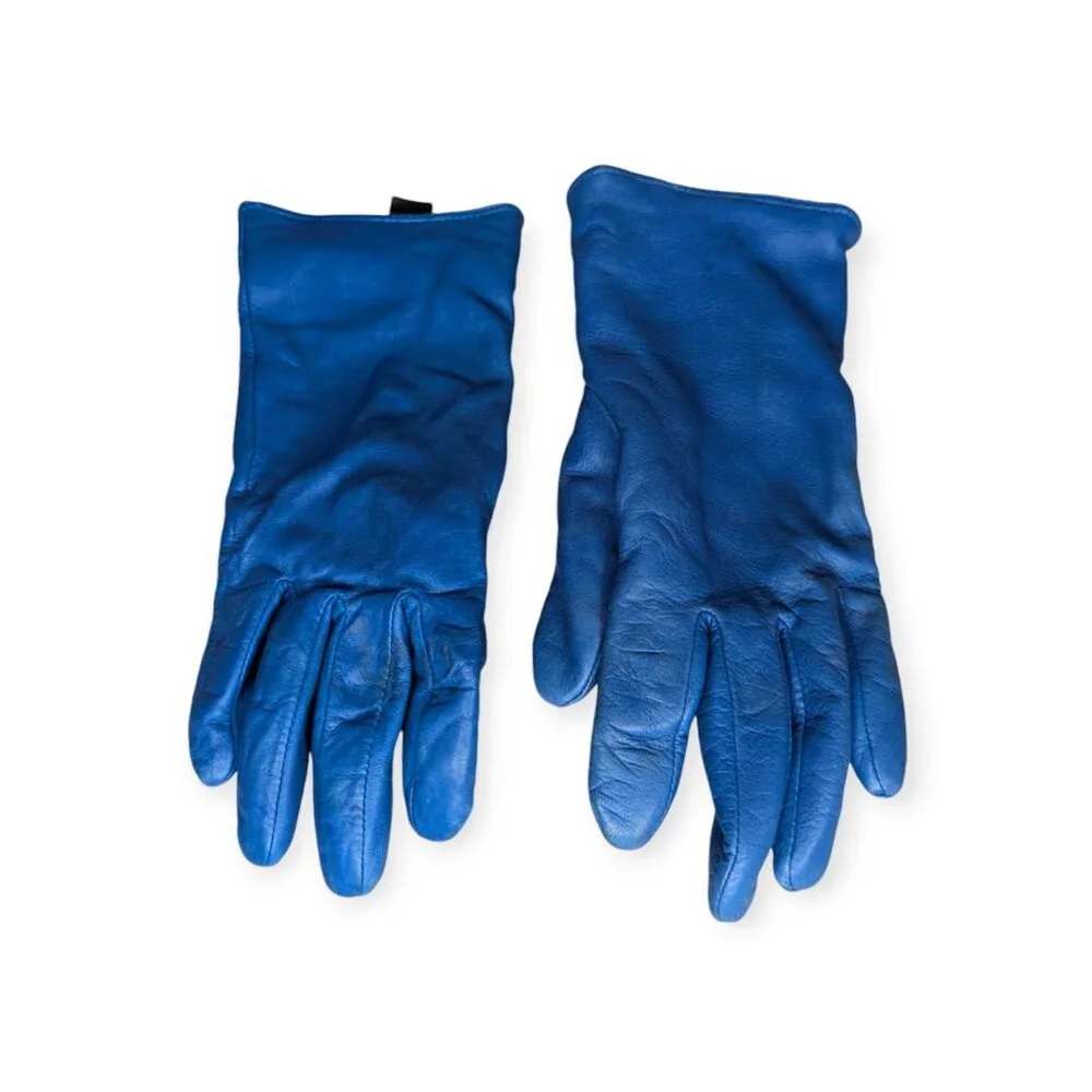 Vintage WilliSmith Blue Leather Wool & Cashmire Lined Women's Gloves Size Small